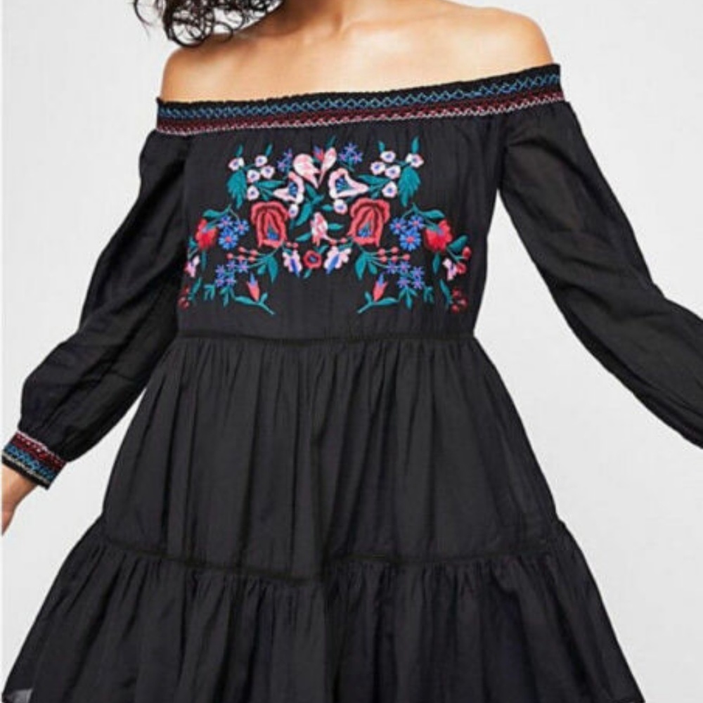 Free People Embroidered OTS Mini Dress